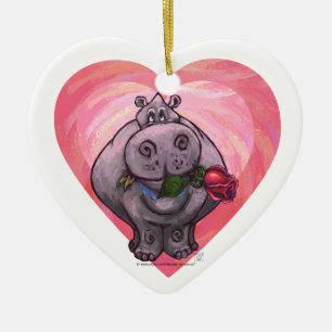 Hippopotamus Valentine's Day Ceramic Tree Decoration