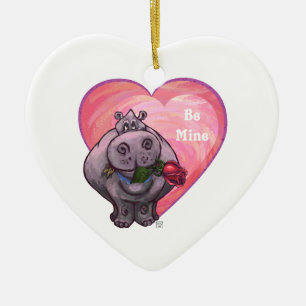 Hippopotamus Valentine's Day Ceramic Tree Decoration