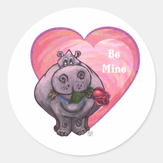 Hippopotamus Valentine's Day Classic Round Sticker (Front)