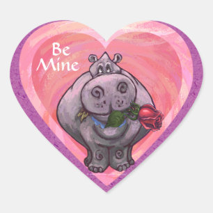 Hippopotamus Valentine's Day Heart Sticker