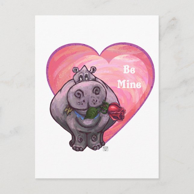Hippopotamus Valentine's Day Holiday Postcard (Front)