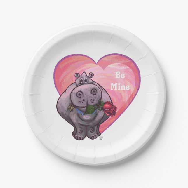 Hippopotamus Valentine's Day Paper Plate (Front)