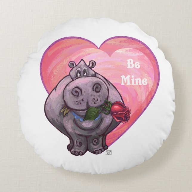 Hippopotamus Valentine's Day Round Cushion (Front)