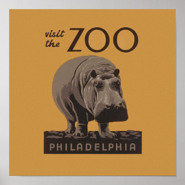 Hippopotamus vintage hippo zoo poster wpa  (Front)