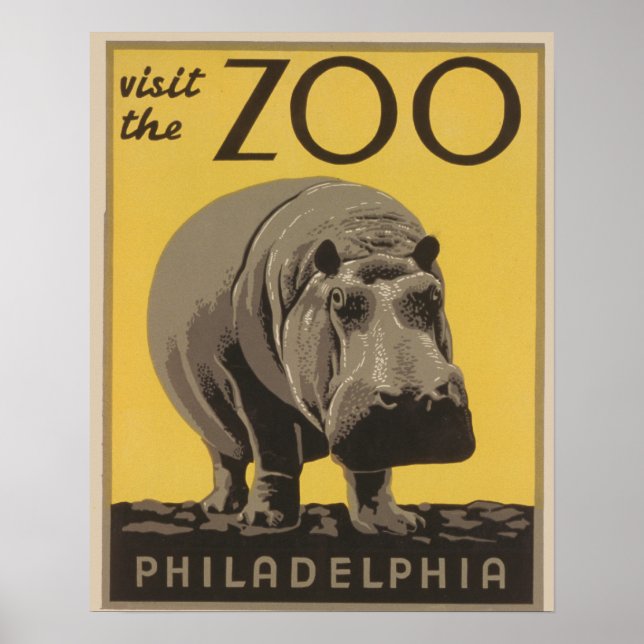 Hippopotamus vintage hippo zoo poster wpa  (Front)
