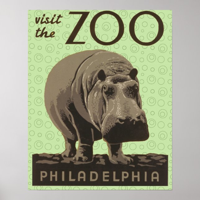 Hippopotamus vintage hippo zoo poster wpa  (Front)