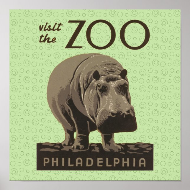 Hippopotamus vintage hippo zoo poster wpa  (Front)
