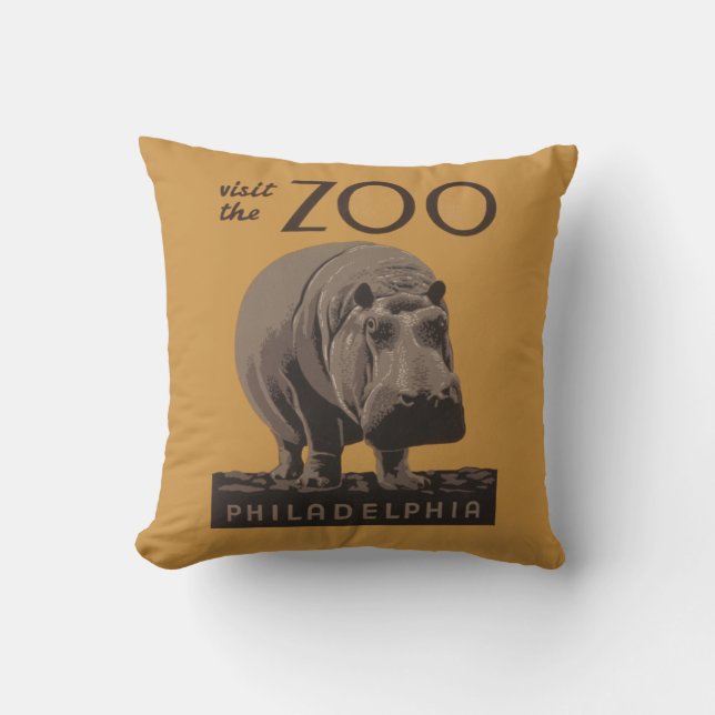 Hippopotamus vintage hippo zoo poster wpa  cushion (Front)