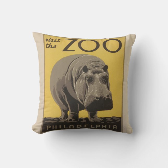Hippopotamus vintage hippo zoo poster wpa  cushion (Front)