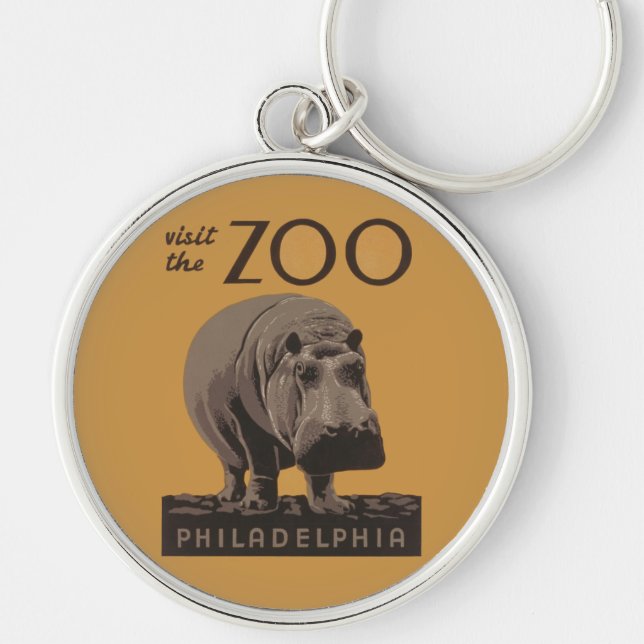 Hippopotamus vintage hippo zoo poster wpa  key ring (Front)