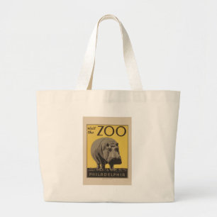 Hippopotamus vintage hippo zoo poster wpa  large tote bag