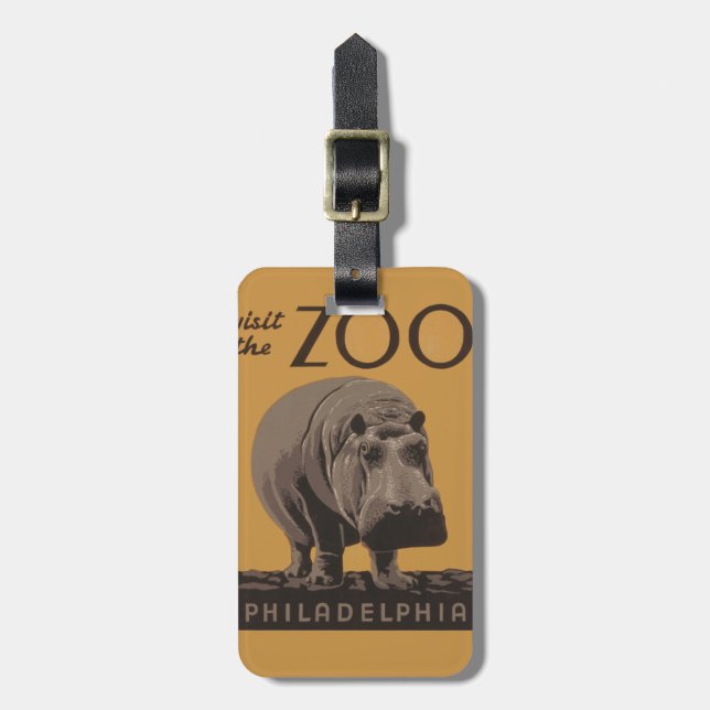Hippopotamus vintage hippo zoo poster wpa  luggage tag (Front Vertical)