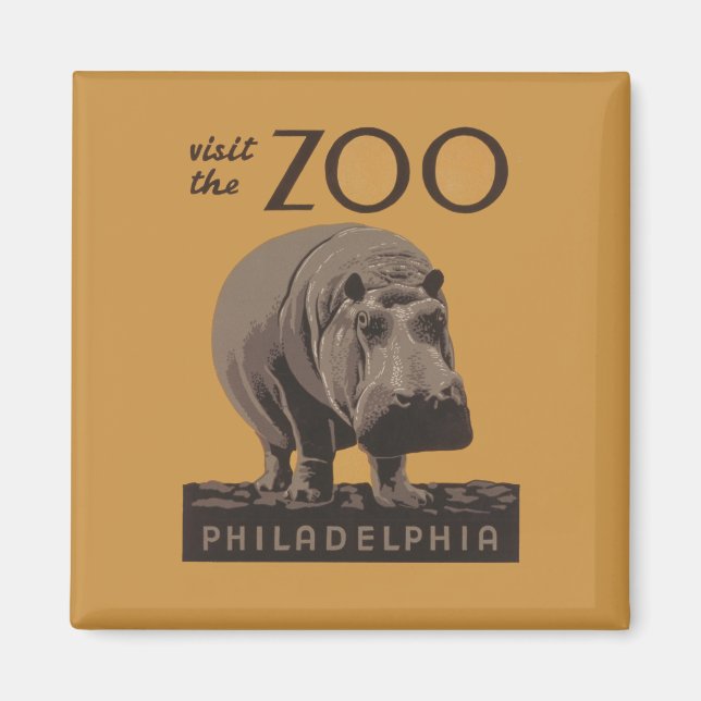 Hippopotamus vintage hippo zoo poster wpa  magnet (Front)