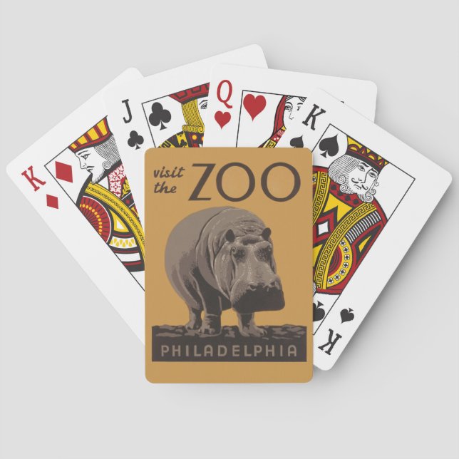 Hippopotamus vintage hippo zoo poster wpa  playing cards (Back)