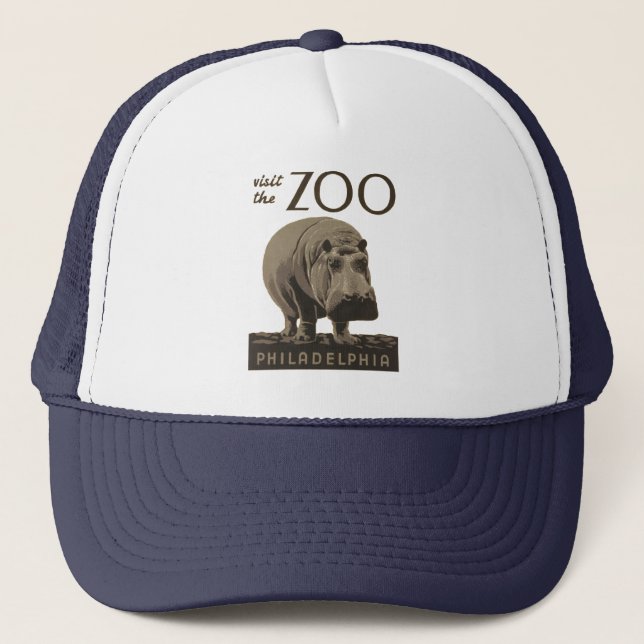 Hippopotamus vintage hippo zoo poster wpa  trucker hat (Front)