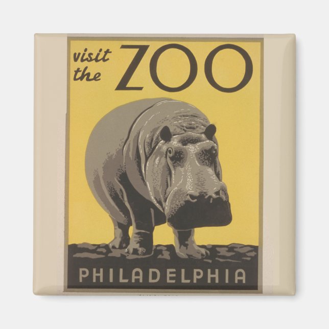 Hippopotamus Vintage WPA Zoo Poster Philadelphia Magnet (Front)