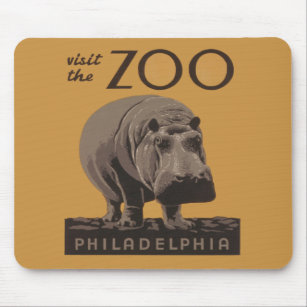 Hippopotamus Vintage WPA Zoo Poster Philadelphia Mouse Mat
