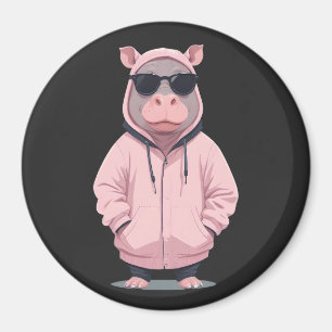 Hippopotamus Wearing Hoodie Funny Cool Animal Pop Magnet