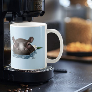 Hippopotamus White Lotus Blue Coffee Mug