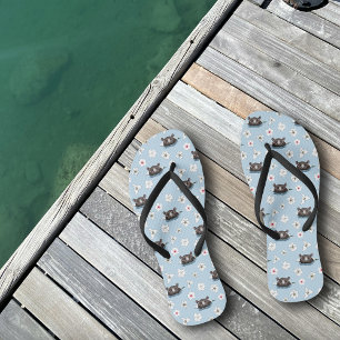 Hippopotamus White Lotus Blue Flip Flops
