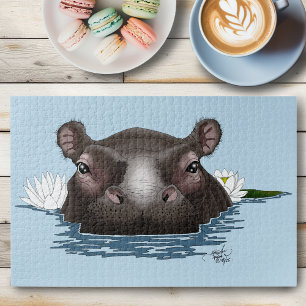Hippopotamus White Lotus Blue Jigsaw Puzzle