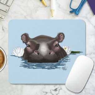 Hippopotamus White Lotus Blue Mouse Mat