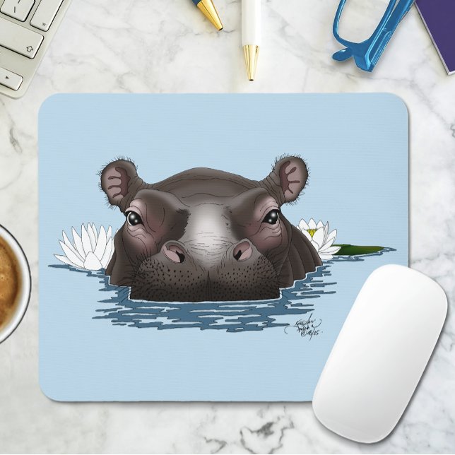 Hippopotamus White Lotus Blue Mouse Mat (Creator Uploaded)
