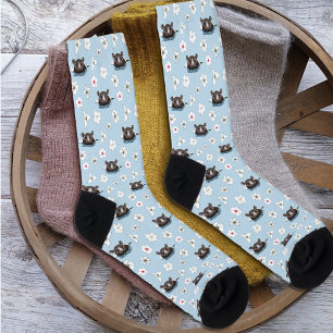 Hippopotamus White Lotus Blue Socks