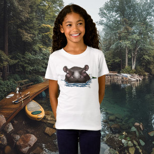 Hippopotamus White Lotus Blue T-Shirt