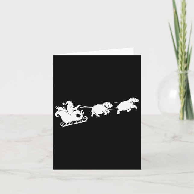 Hippopotamus Xmas Santa Sleigh Hippos Christmas Bo Card (Front)