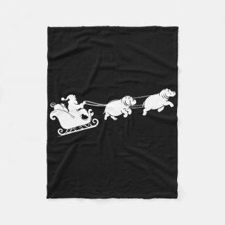 Hippopotamus Xmas Santa Sleigh Hippos Christmas Bo Fleece Blanket