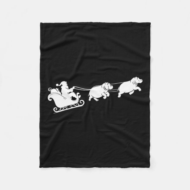 Hippopotamus Xmas Santa Sleigh Hippos Christmas Bo Fleece Blanket (Front)