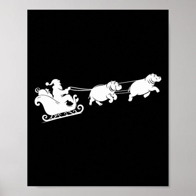 Hippopotamus Xmas Santa Sleigh Hippos Christmas Bo Poster (Front)
