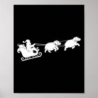 Hippopotamus Xmas Santa Sleigh Hippos Christmas Bo Poster