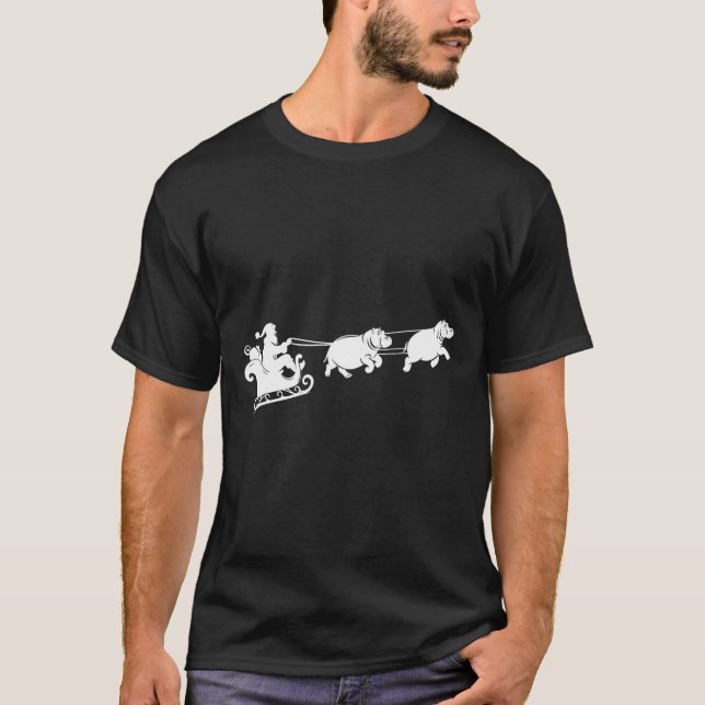 Hippopotamus Xmas Santa Sleigh Hippos Christmas Bo T-Shirt (Front)