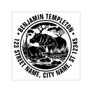 Hippopotamuses Hippos by Water Name Return Address Self-inking Stamp