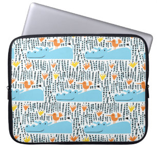 Hippos and birds in the lake seamless pattern vint laptop sleeve