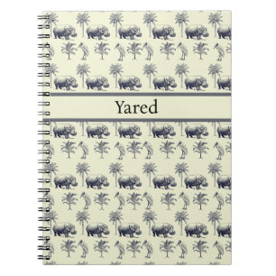 Hippos and Marabus pattern on yellow background Notebook