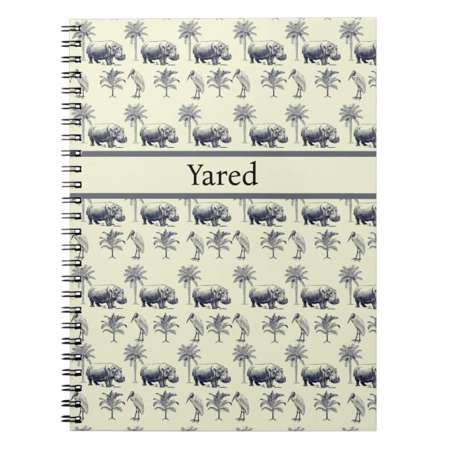 Hippos and Marabus  pattern on yellow background Notebook (Front)