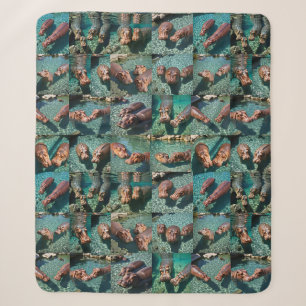 Hippos at Play: A Pond Paradise Sherpa Blanket