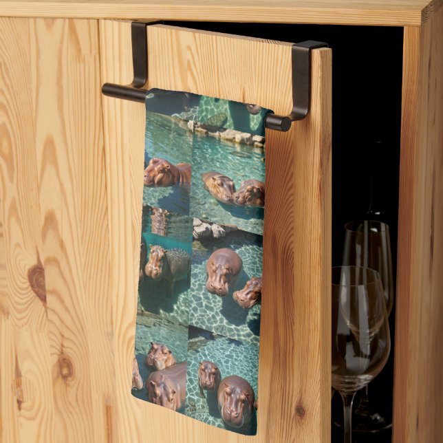 Hippos at Play: A Pond Paradise Tea Towel (Thirds Fold)