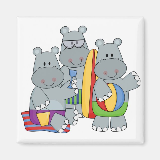 Hippos at the Beach Tshirts and Gifts Magnet (Front)