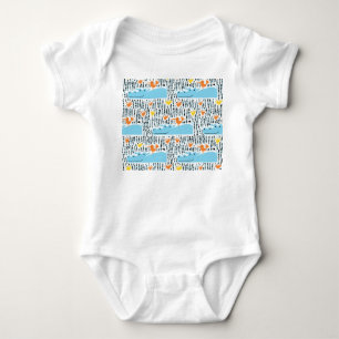 Hippos Birds Lake: Vintage Pattern. Baby Bodysuit