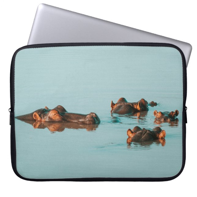 HIPPOS COOLING OFF IN THE DAM LAPTOP SLEEVE (Front)