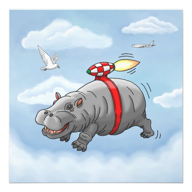 Hippo's fast jetpack ride photo print (Front)
