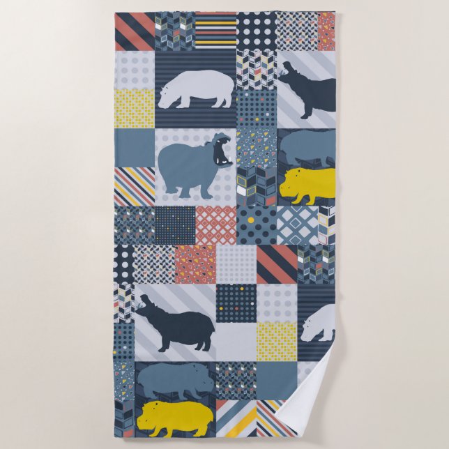 Hippos Faux Quilt Beach Towel (Front)