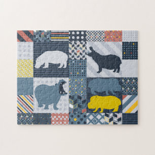 Hippos Faux Quilt Jigsaw Puzzle