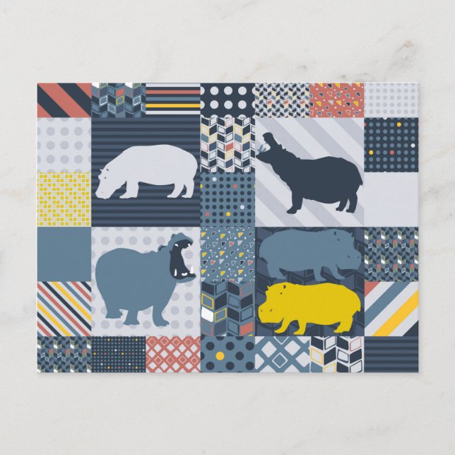 Hippos Faux Quilt Postcard (Front)