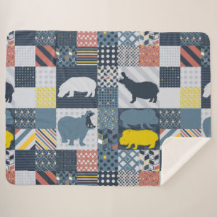 Hippos Faux Quilt Sherpa Blanket