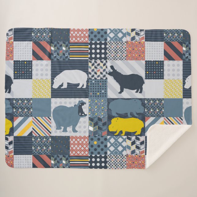Hippos Faux Quilt Sherpa Blanket (Front (Horizontal))